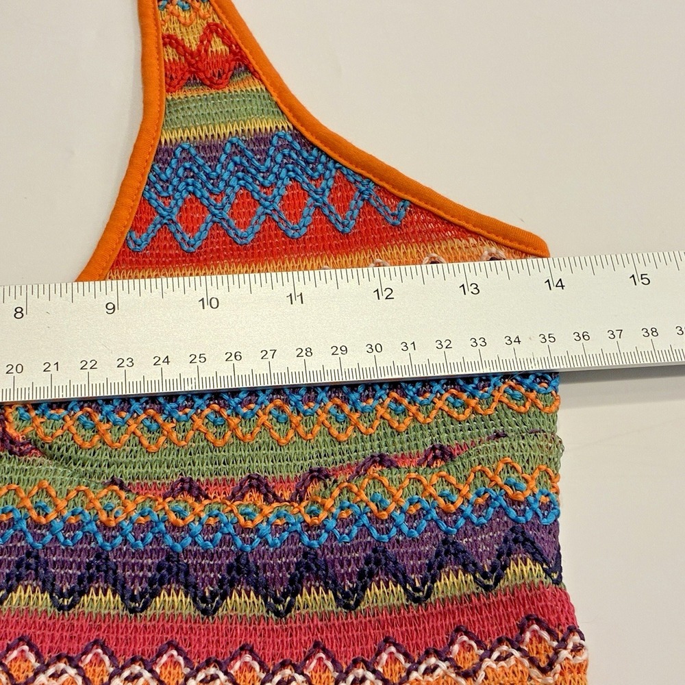 Womens Colorful Knit Crop Halter Top Size S Coastal Beach Boho Hippie Festival - Picture 5 of 7